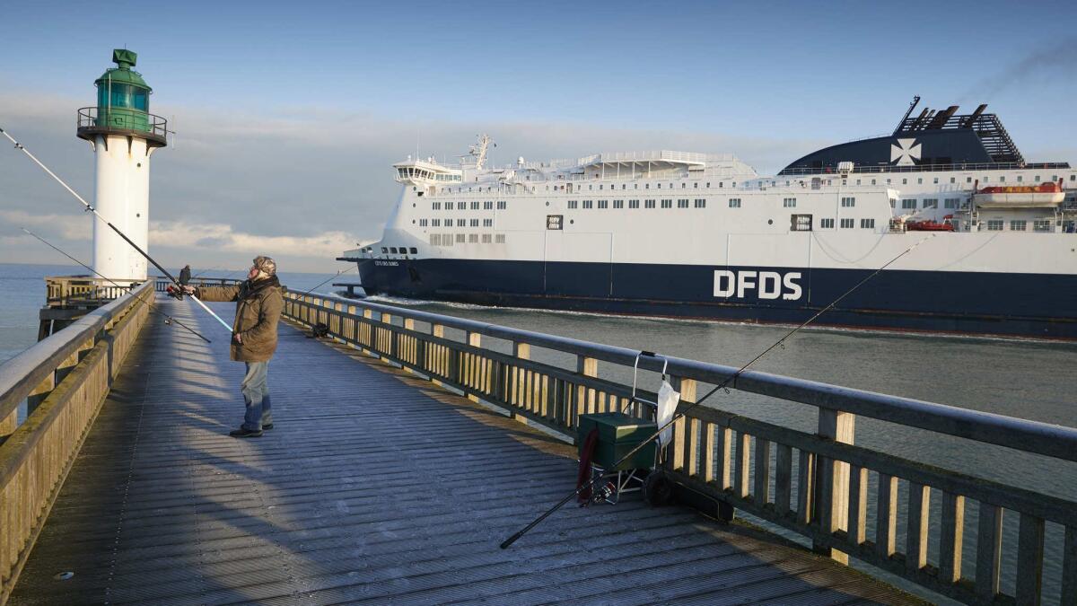 A ferry leaves the Port of Calais for the U.K.
