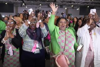 Members of Alpha Kappa Alpha Sorority Inc. cheer for Vice President Kamala Harris, as she speak at the annual convention during the 71st biennial Boule at the Kay Bailey Hutchison Convention Center in Dallas, Wednesday, July 10, 2024. Vice President Harris has been a member of the sorority since she joined while a student at Howard University. (AP Photo/LM Otero)