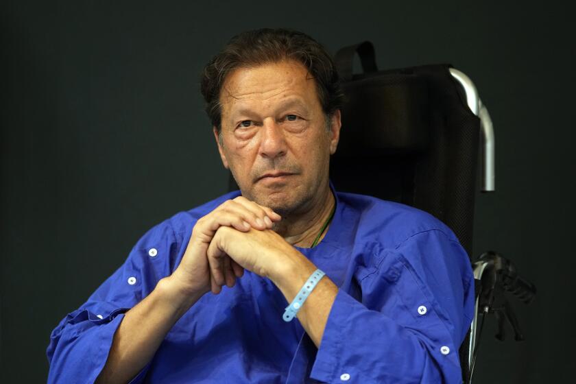 FILE - Former Pakistani Prime Minister Imran Khan speaks during a news conference in Shaukat Khanum hospital, in Lahore, Pakistan, Nov. 4, 2022. Officials from the party of Pakistan’s former Prime Minister Imran Khan say he has been arrested as he appeared in a court in the capital, Islamabad, to face charges in multiple graft cases. (AP Photo/K.M. Chaudhry, File)