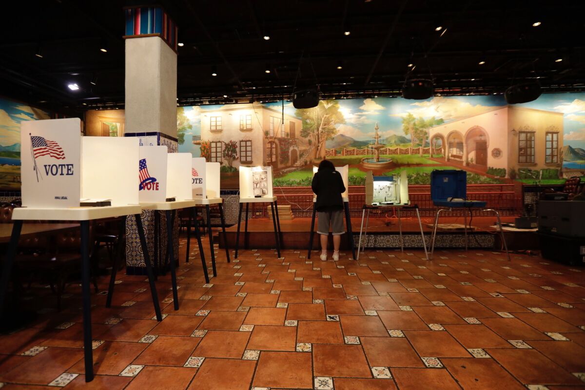 Brenda Avila was the first person at the El Mercado de Los Angeles polling station in Boyle Heights.