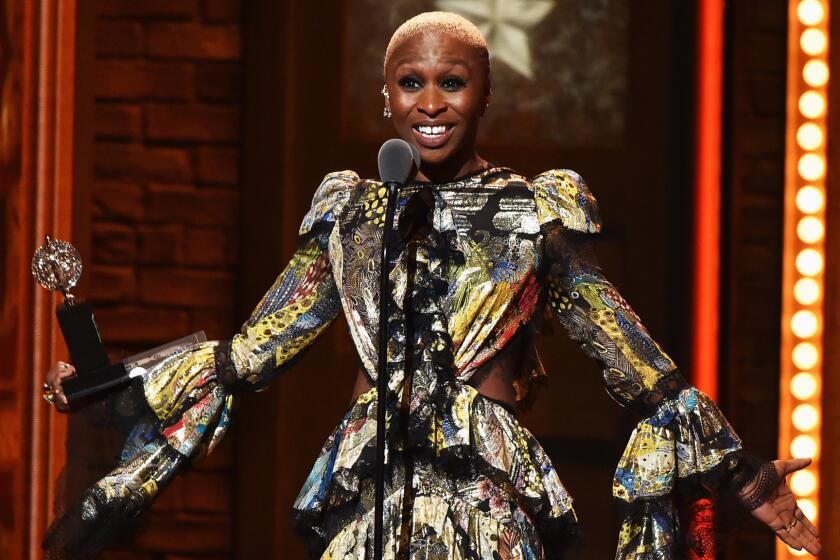 Cynthia Erivo accepts her award for "The Color Purple" during the Tony Awards.