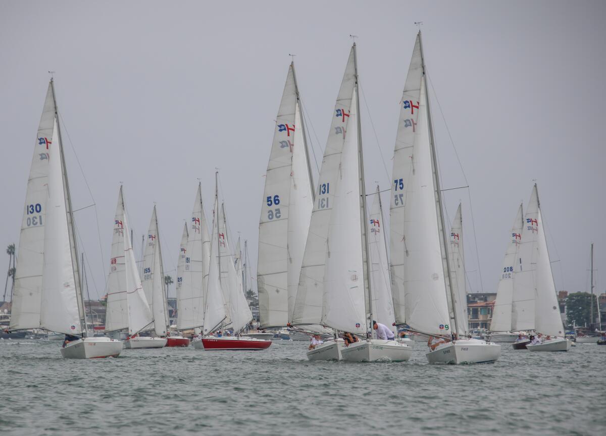Boats set sail around Newport Harbor.
