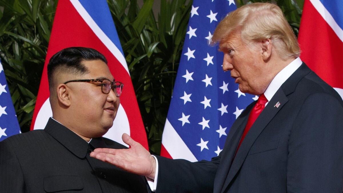 President Trump meets with North Korean leader Kim Jong Un on Sentosa Island in Singapore on June 12.