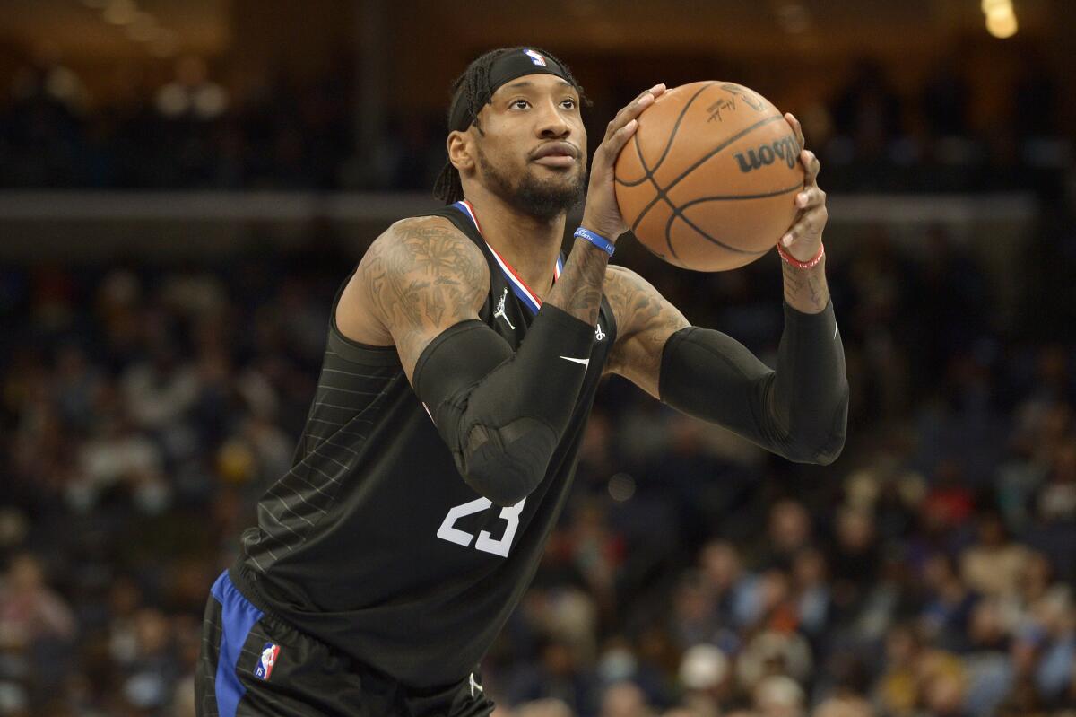 Los Angeles Clippers forward Robert Covington prepares to take a free throw