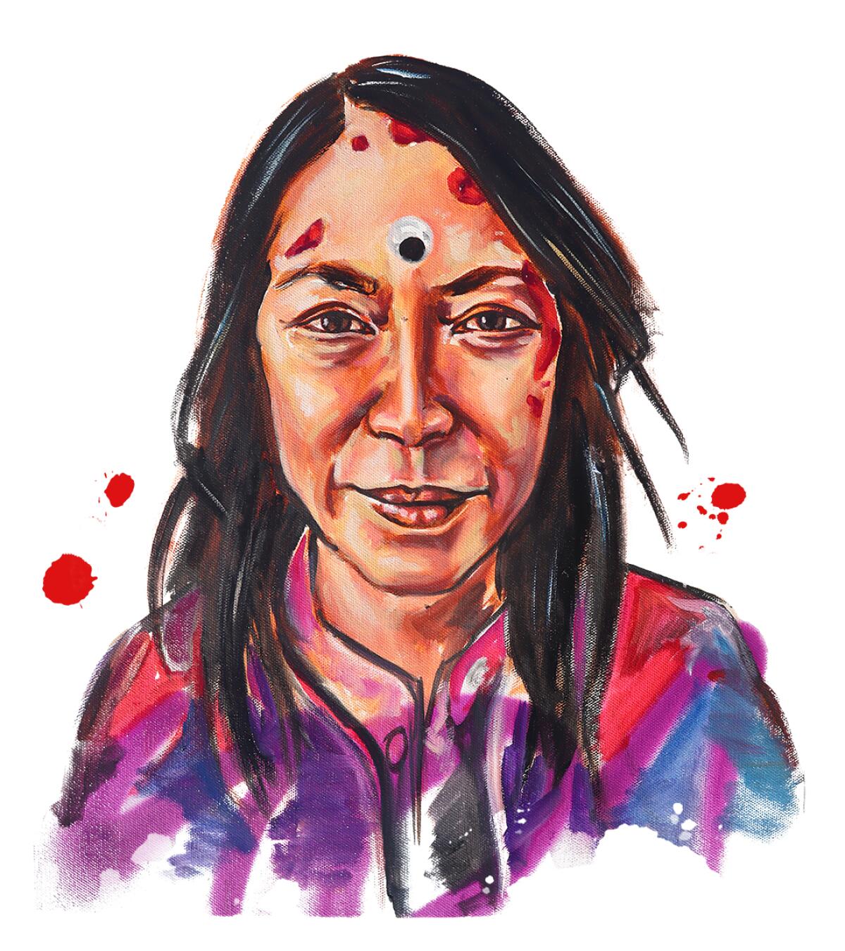 Illustration of Michelle Yeoh as one of her "Everything Everywhere All at Once" characters.