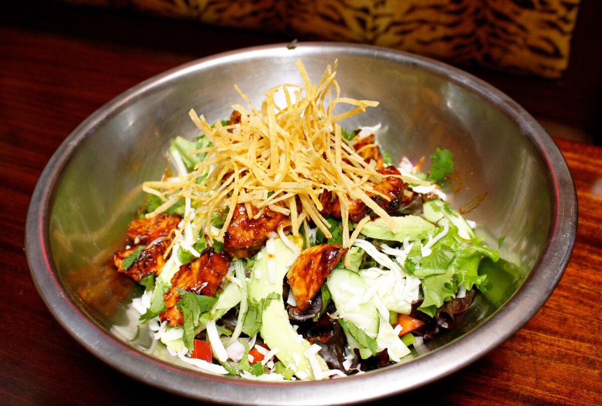 The BBQ chicken salad is among lighter options on the Bub's at the Beach menu.