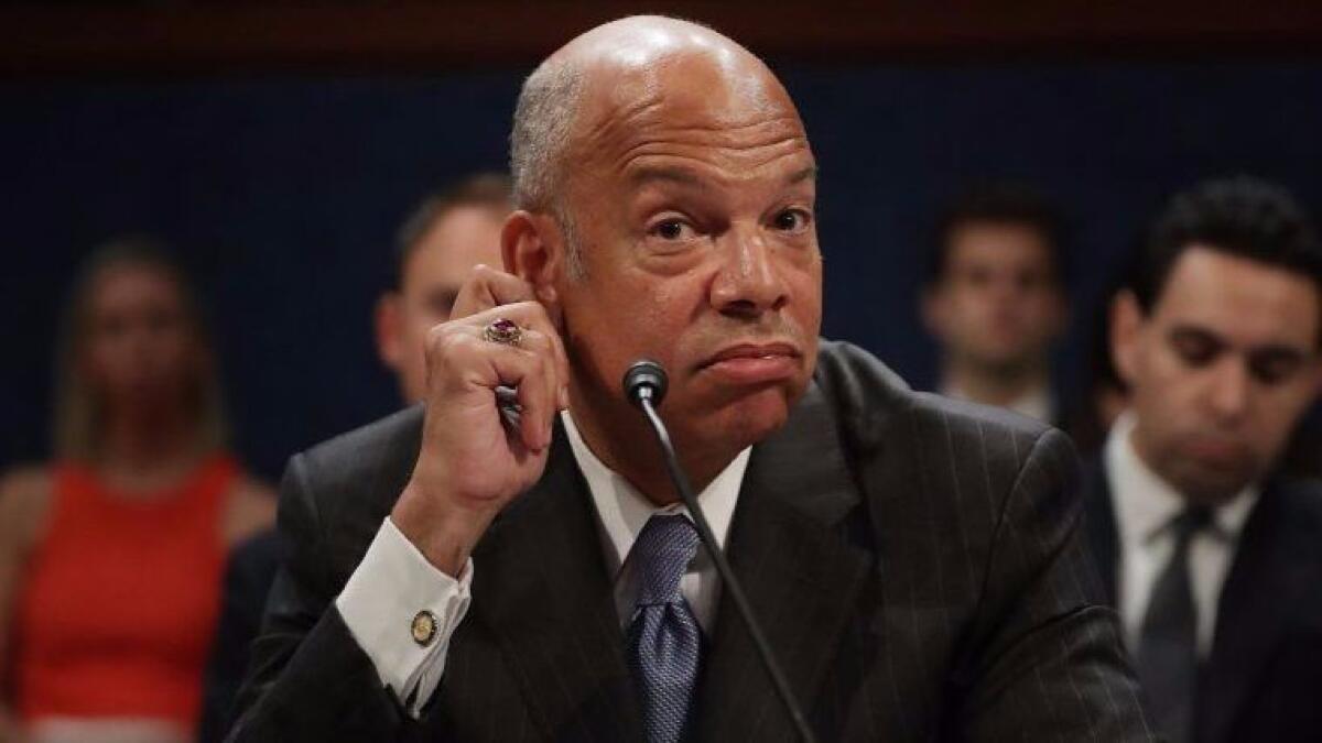 Former Homeland Security Secretary Jeh Johnson testifies before the House Intelligence Committee on Wednesday.