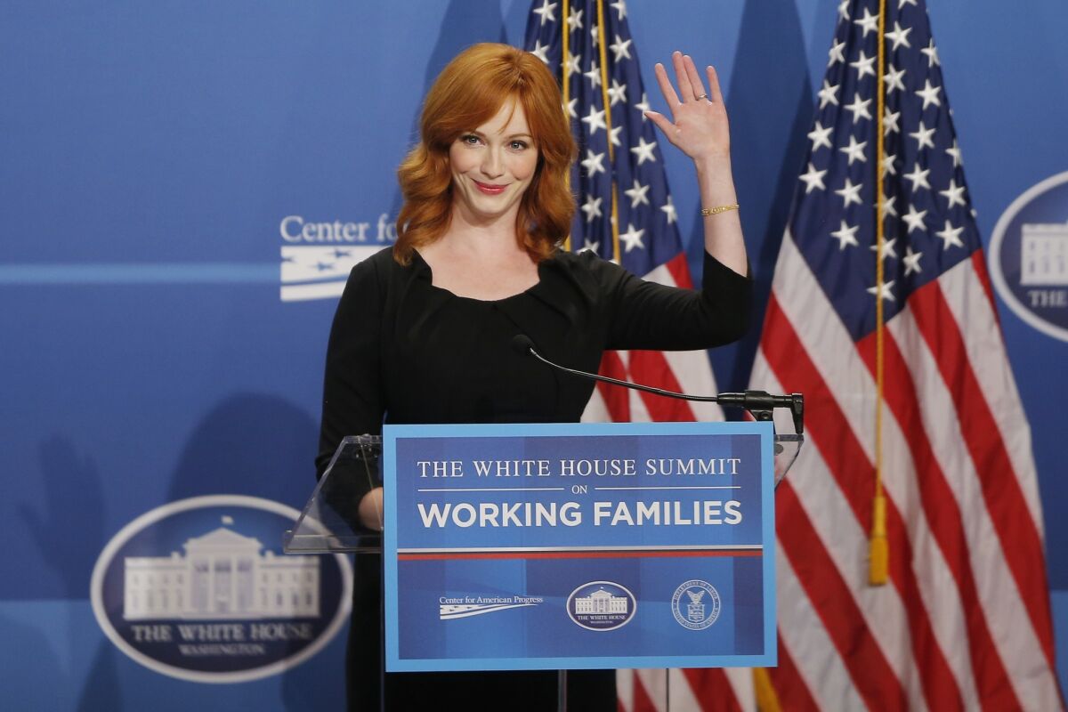 Christina Hendricks, known for her role in the television series "Mad Men," speaks at the White House Summit on Working Families at a hotel in Washington, D.C., on June 23, 2014.