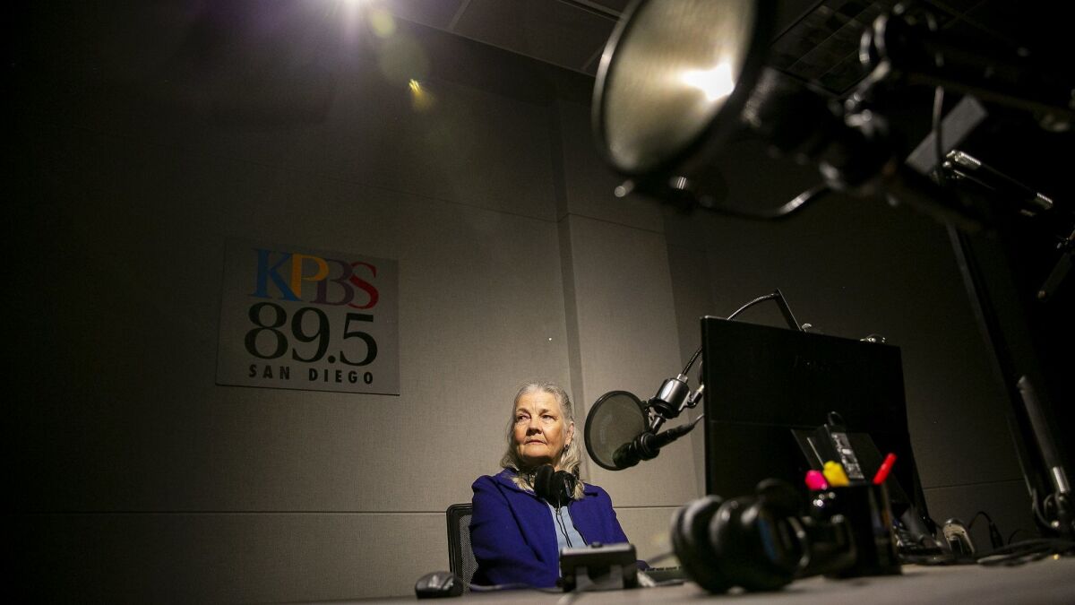 Longtime KPBS reporter Alison St John in the news organization's headquarters on the SDSU campus. St John is retiring on January 31 after 30 years.