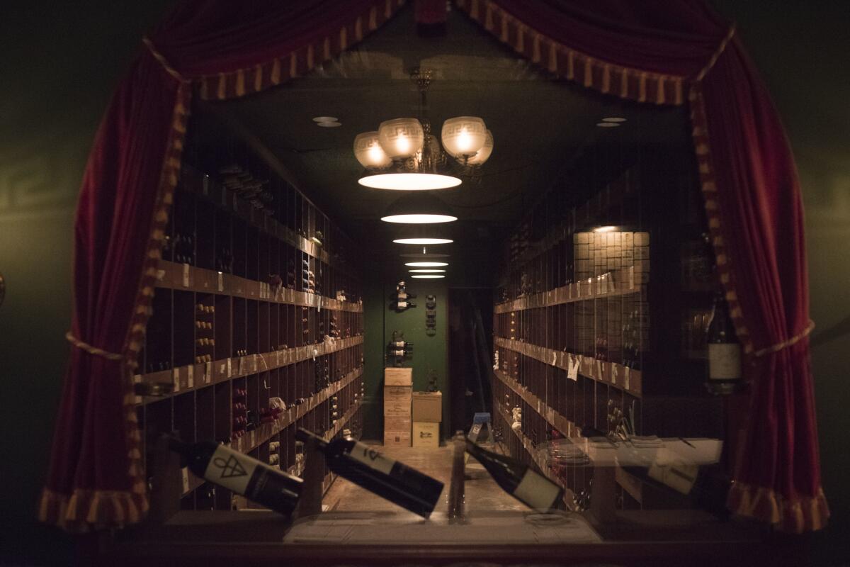 A window looking into the "haunted" wine cellar at the Pacific Dining Car.