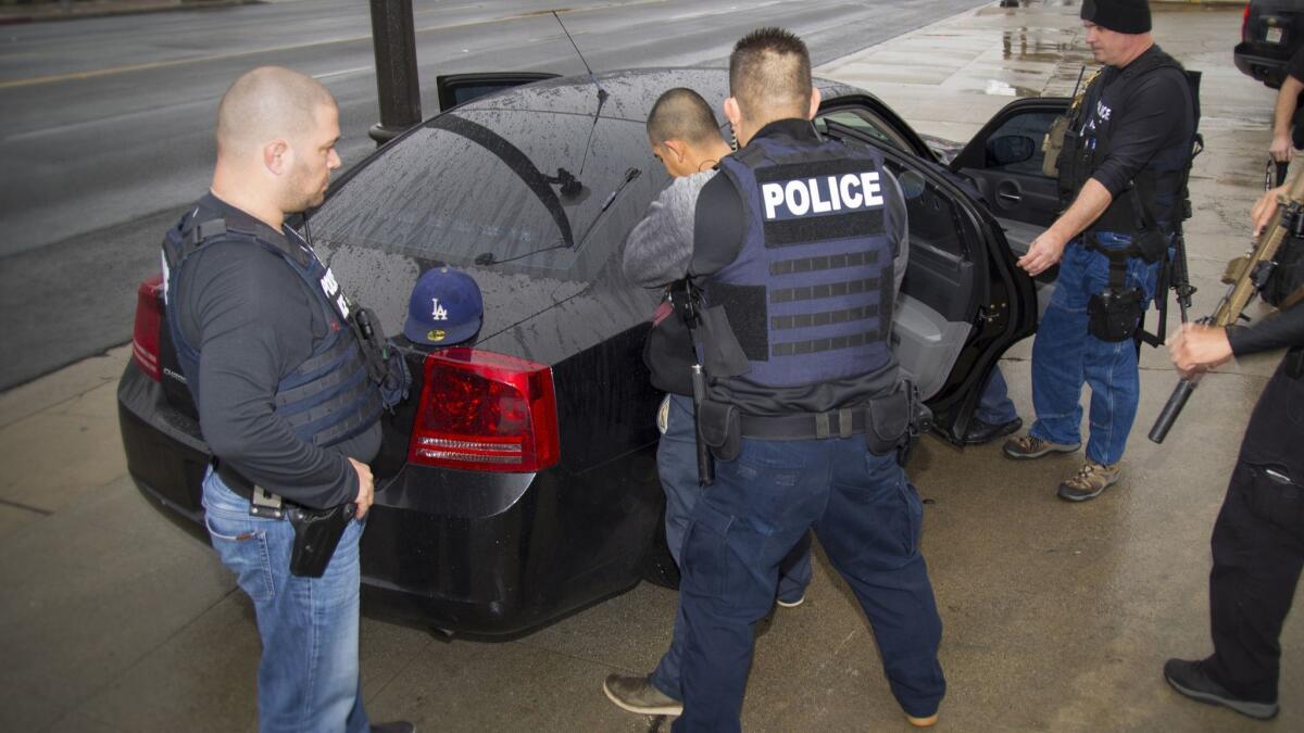 U.S. Immigration and Customs Enforcement shows foreign nationals being arrested during a targeted enforcement operation conducted in February in Southern California.