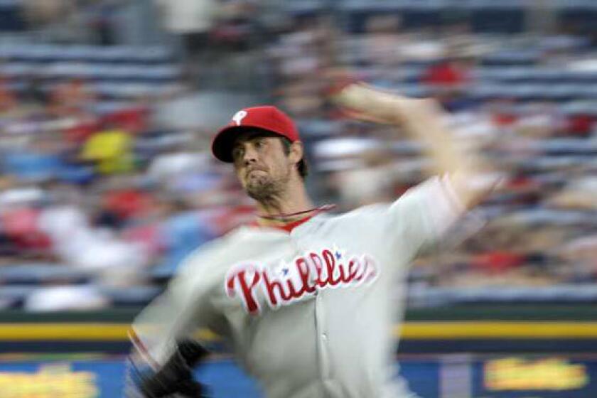 The Philadelphia Phillies' Cole Hamels was suspended Monday for five games for hitting Bryce Harper of the Washington Nationals with a pitch.