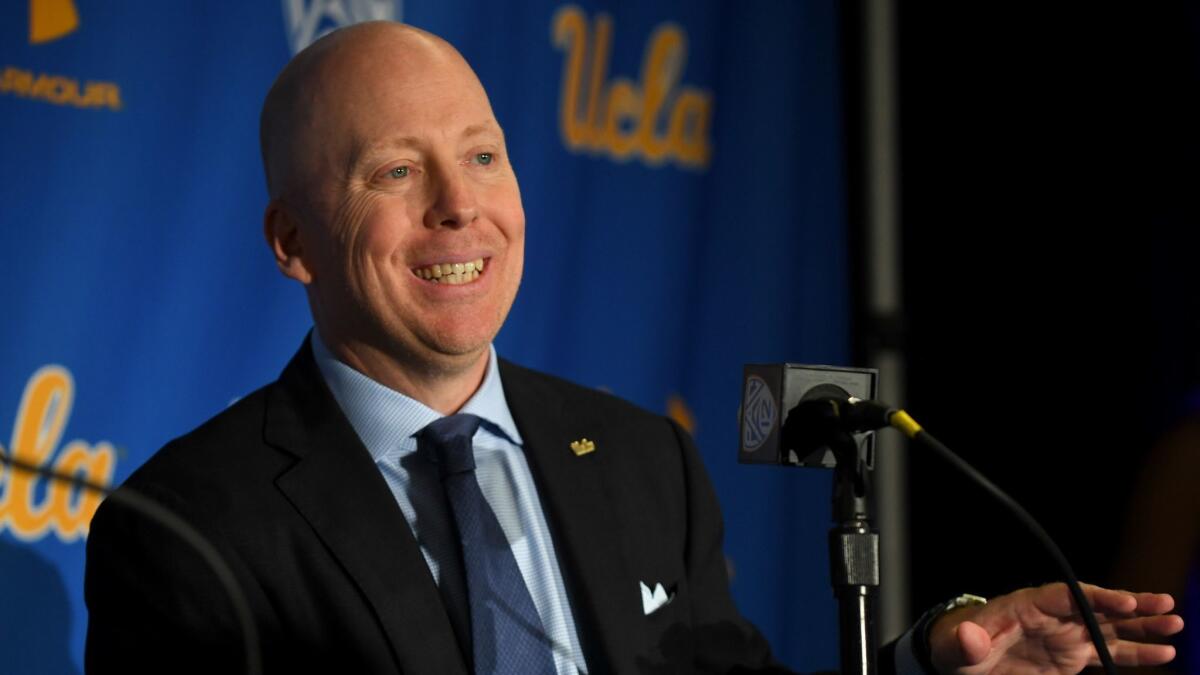 Mick Cronin speaks to reporters after being introduced as UCLA's men's basketball coach during a news conference in April.