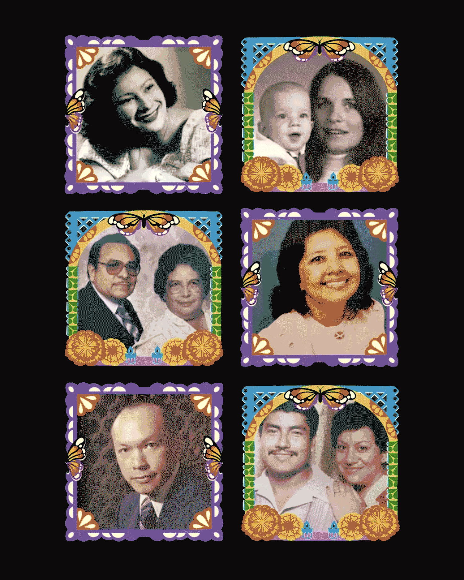 Photos of loved ones submitted to the digital ofrenda 