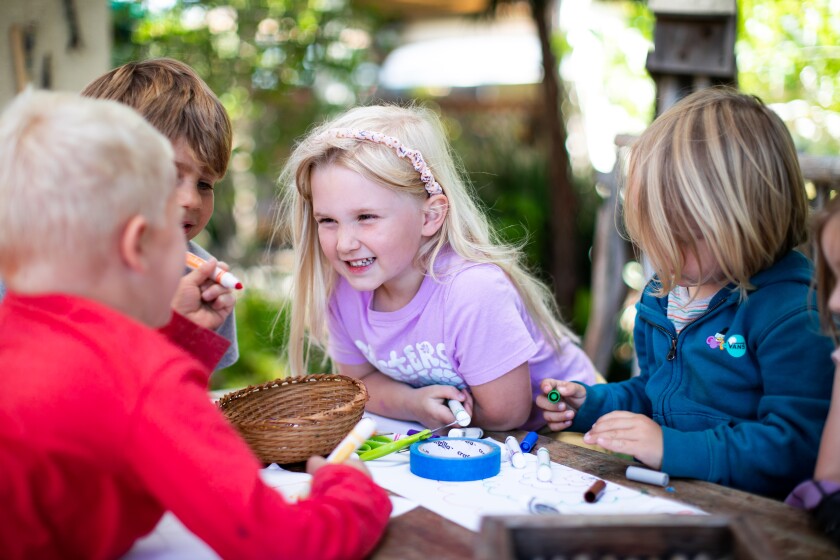 Students of La Jolla United Methodist Church Nursery School color and play.
