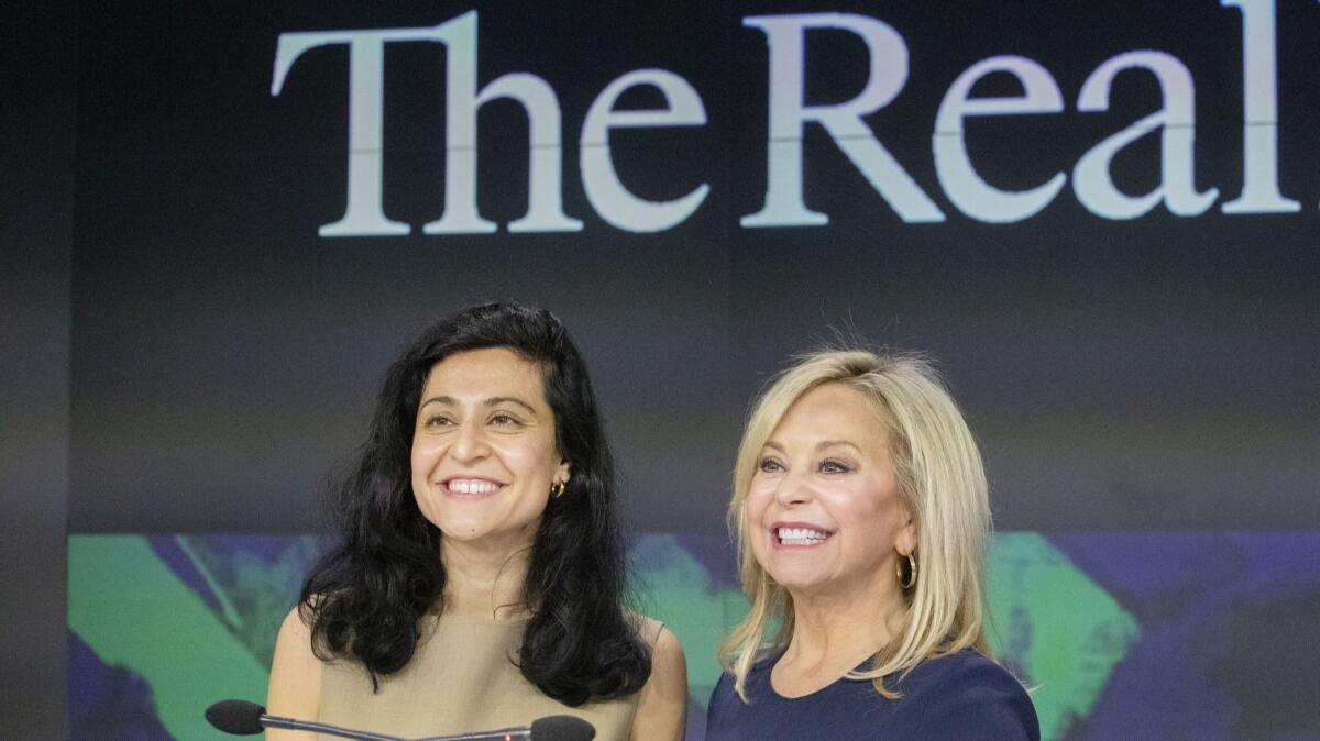 Julie Wainwright, right, CEO of RealReal, and Rati Levesque, chief operating officer, as the company makes its Wall Street debut Friday.