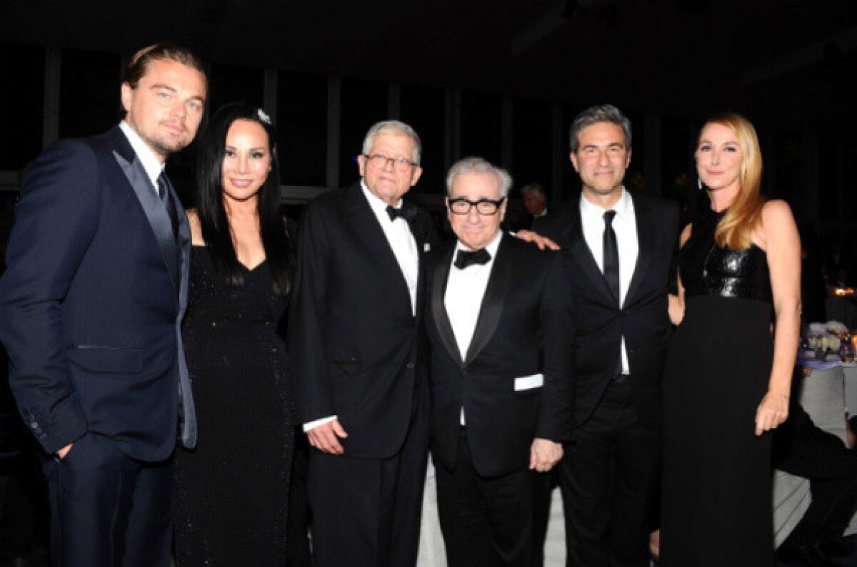 Leonardo DiCaprio, Eva Chow, David Hockney, Martin Scorsese, Michael Govan and Frida Giannini at LACMA's Art + Film Gala on Saturday.