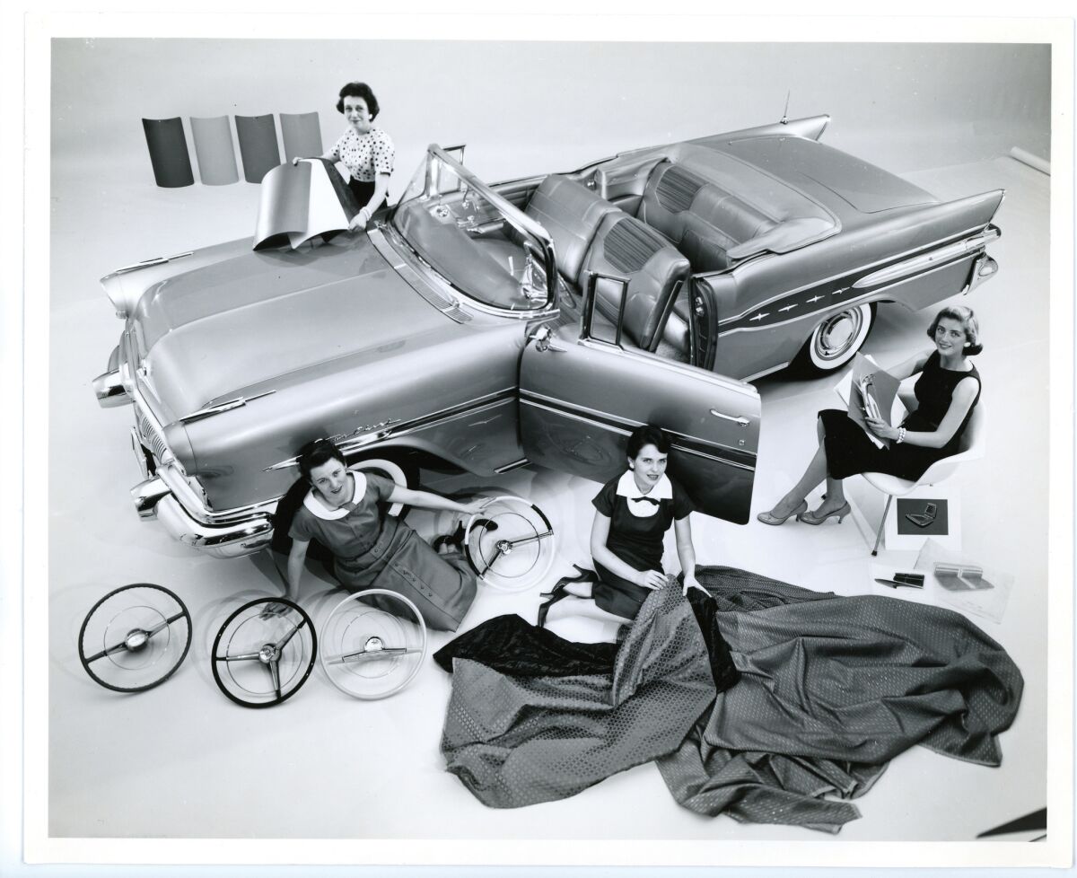 Visible in this 1957 GM press photograph are Damsels of Design Gere Kavanaugh, clockwise from top left, Dagmar Arnold, Jan Krebs and Peggy Sauer.