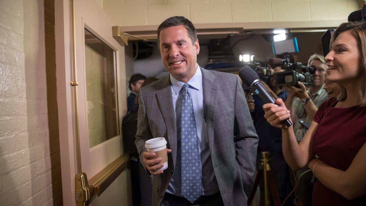 Then-House Intelligence Committee Chairman Rep. Devin Nunes (R-Calif.) on Capitol Hill in July.