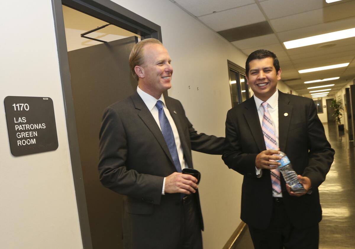 San Diego Mayor Kevin Faulconer, left, during his successful election campaign.