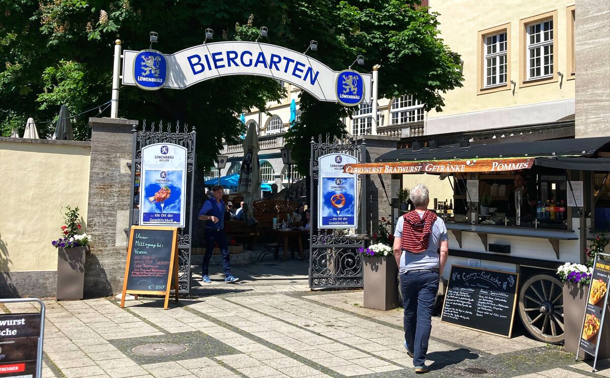 The entrance to Löwenbräukeller in Stiglmaierplatz. The beer garden opened in 1883.