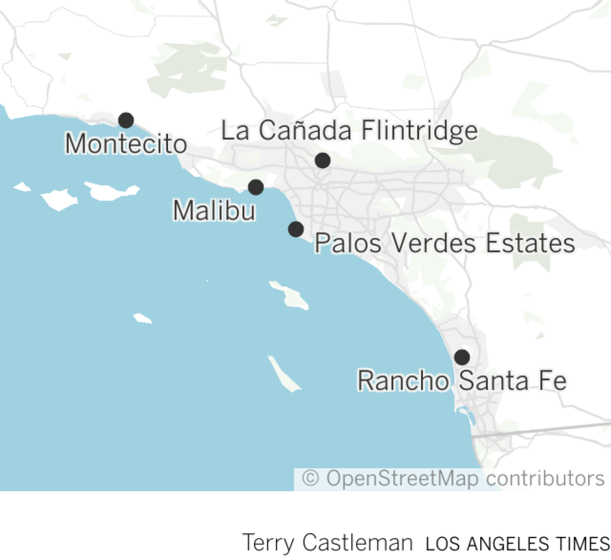 Map showing unaffordable cities for retirement in Southern California