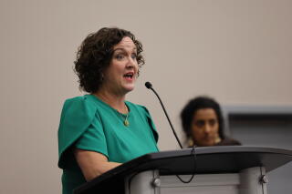 California Governor candidate Katie Porter speaks at the Women's Caucus at the California Democratic Party convention