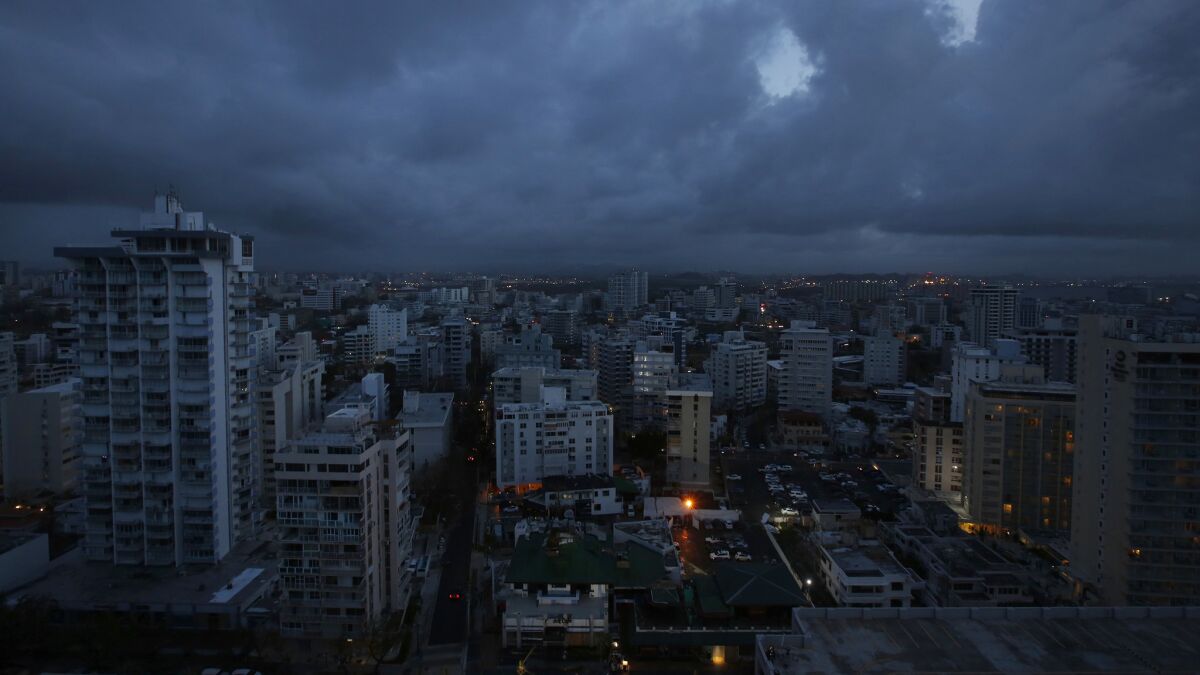 A view of downtown San Juan, Puerto Rico, where officials say it will likely be four to six months before power is fully restored across the U.S. territory.