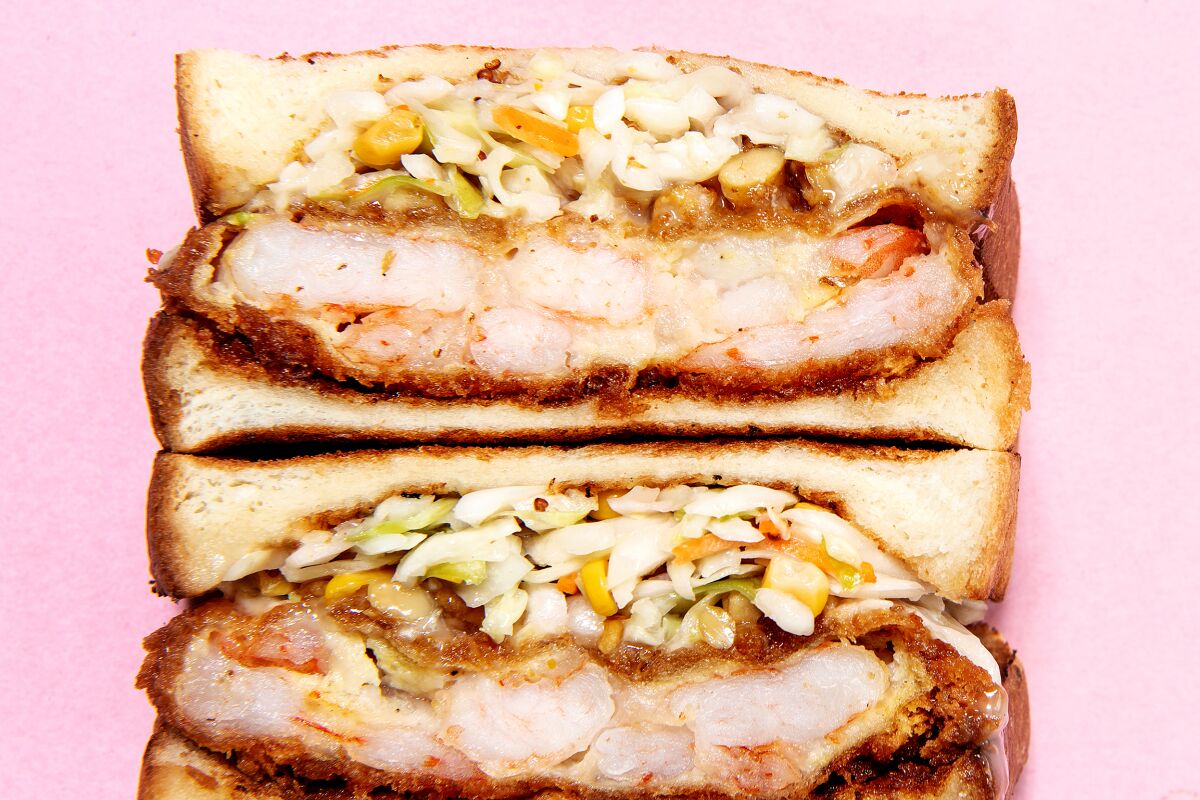 Honey walnut shrimp sandwich from Katsu Sando.
