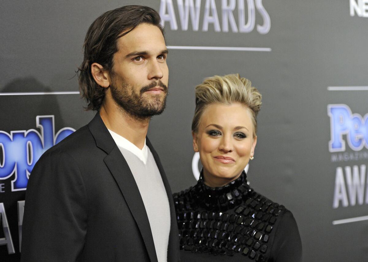 Tennis player Ryan Sweeting, left, has reportedly requested spousal support from actress Kaley Cuoco during their divorce proceedings.