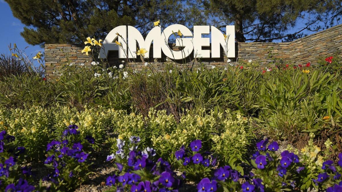 The entrance to Amgen Inc. in Thousand Oaks in 2014.
