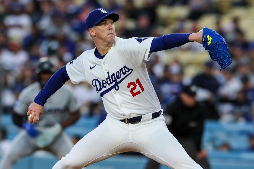 Los Angeles, CA, Monday, May 6, 2024 - LA Dodgers pitcher Walker Buehler delivers a pitch.