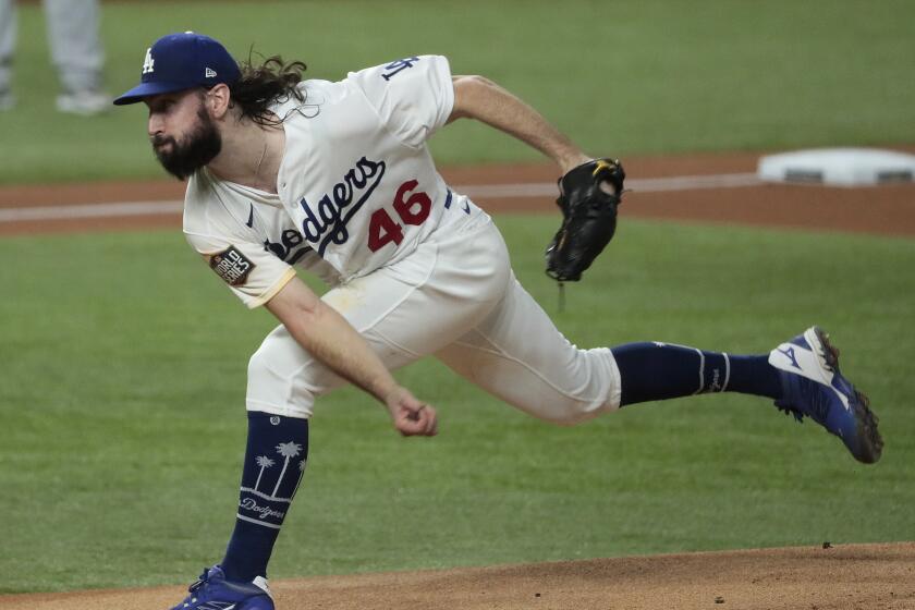 Arlington, Texas, Wednesday, October 21, 2020 Los Angeles Dodgers starting pitcher Tony Gonsolin.