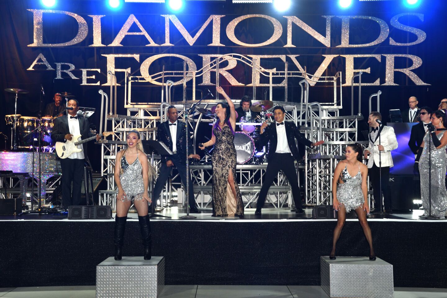 Jacqueline Foster and her Showdance performers take the stage at Las Patronas' 75th Jewel Ball, themed “Diamonds Are Forever," on Aug. 7 at the La Jolla Beach & Tennis Club.