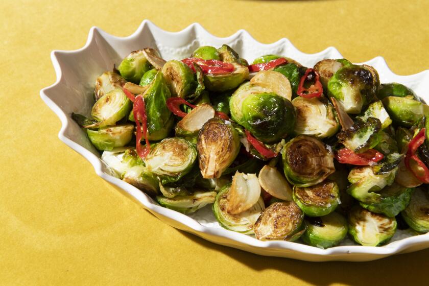 QUEENS, NEW YORK - Nov 10 & 11, 2019 - Making Thanksgiving Vegan recipes. -Side dish: Maple pan-seared Brussels sprouts with chiles