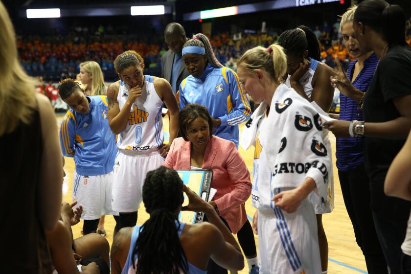 Chicago Sky head coach Pokey Chatman, during a time out against the New York Liberty.