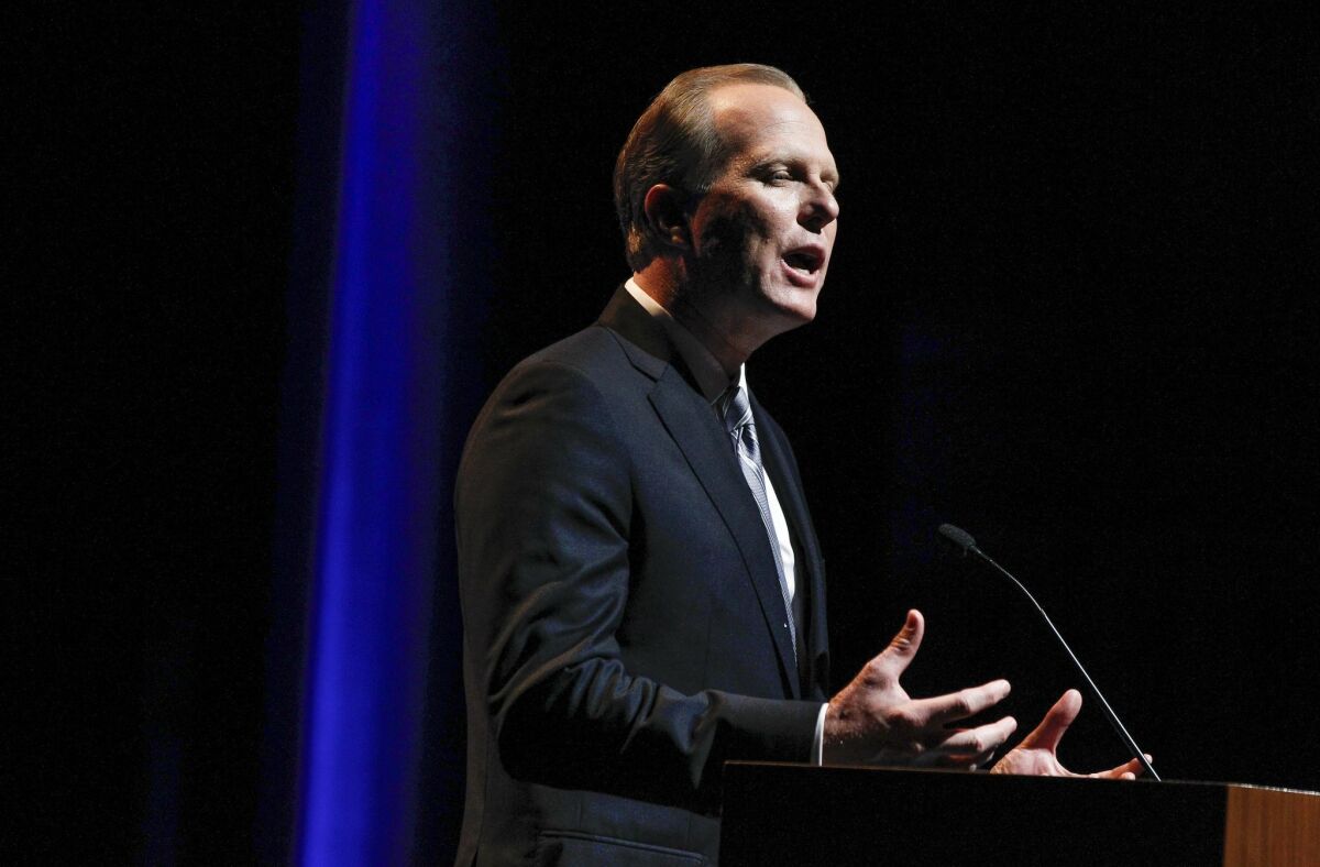 San Diego Mayor Kevin Faulconer speaks during the State of the City Address at the Balboa Theater in San Diego on Thursday.