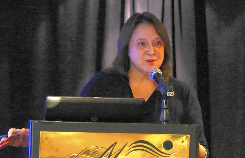 Maria Pallante, head of the Copyright Office, has repeatedly testified to Congress and spoken publicly about the need to update IT systems and office policies at the agency. She's shown here at a copyright summit in Santa Monica in 2014.