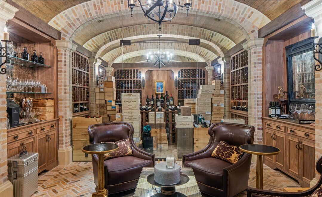 The wine cellar with seating.