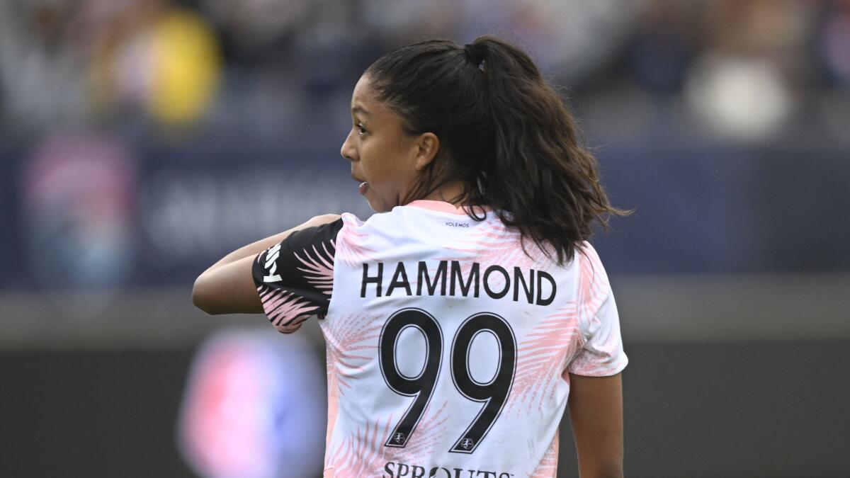 Angel City's Madison Hammond plays during an NWSL Challenge Cup match against San Diego.