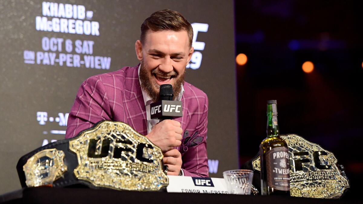 Conor McGregor speaks during a UFC 229 news conference Sept. 20 in New York City.