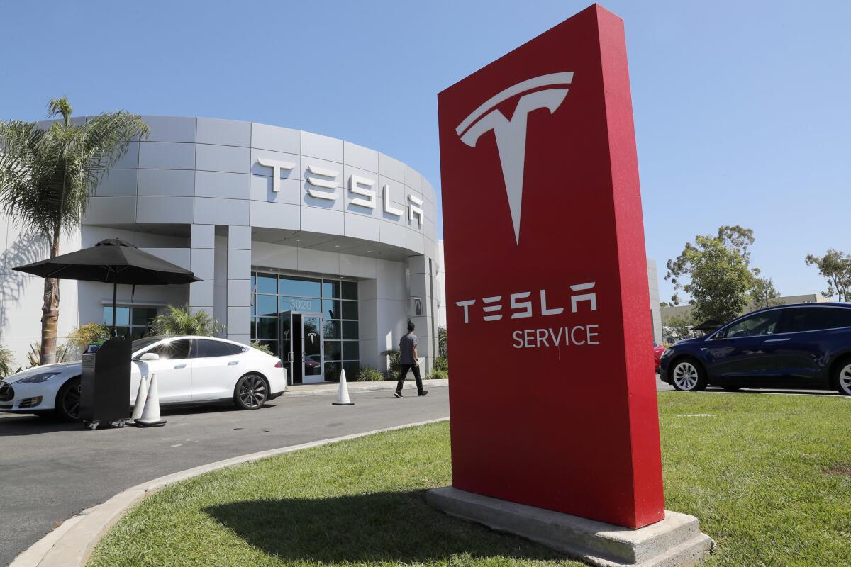 Tesla service center in Costa Mesa, Calif.