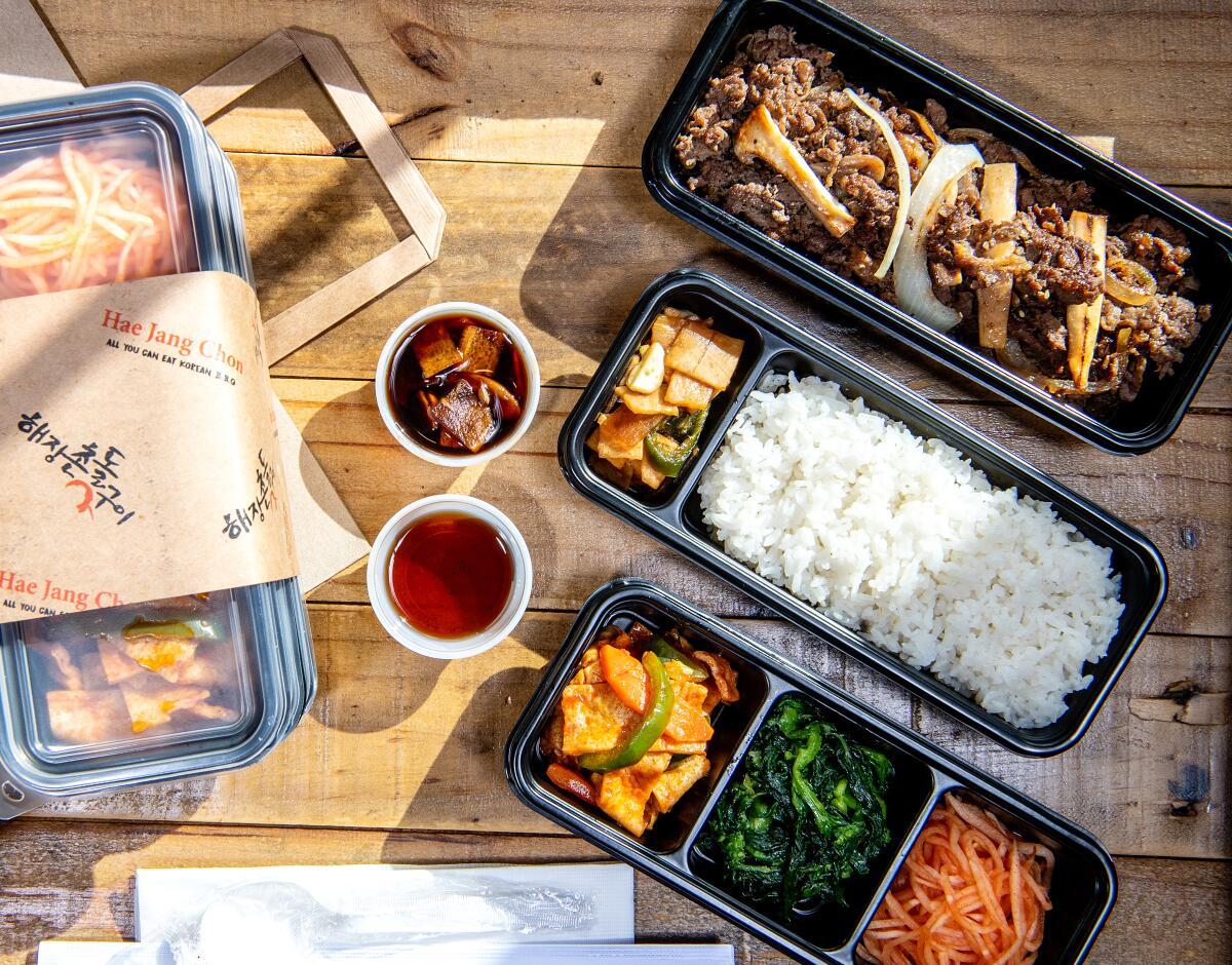 The bulgolgi takeout meal from Hae Jang Chon in Koreatown. 