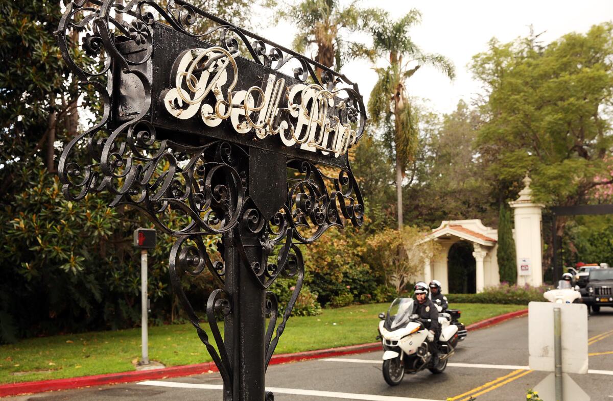 The East Gate entrance to Bel-Air at Beverly Glen and Sunset boulevards.