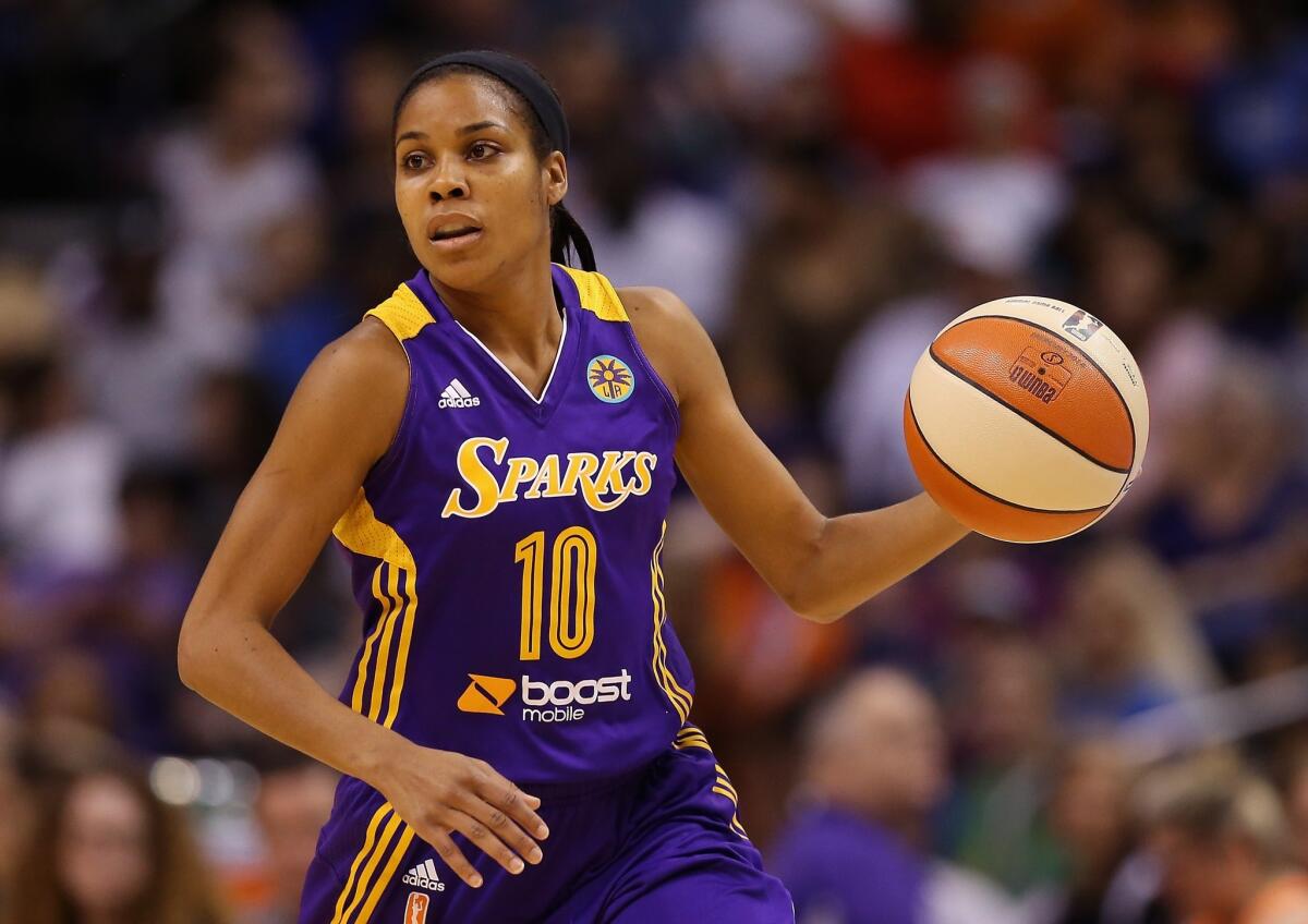 Sparks guard Lindsey Harding handles the ball during a game against the Phoenix Mercury on Aug. 16. The Sparks will face Phoenix on Friday in the first round of the WNBA Playoffs.