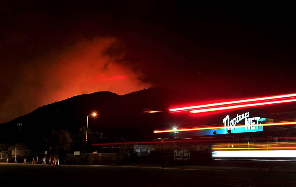 The Spring fire moves south toward the Ventura county line on Pacific Coast Highway near Neptune's Net.