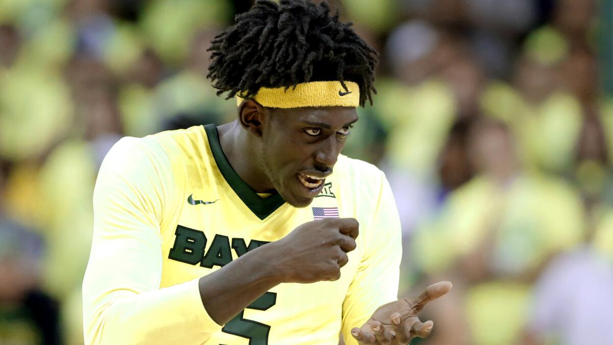 Johnathan Motley, shown celebrating during a game earlier this season, led Baylor to a victory Thursday in the Bahamas.