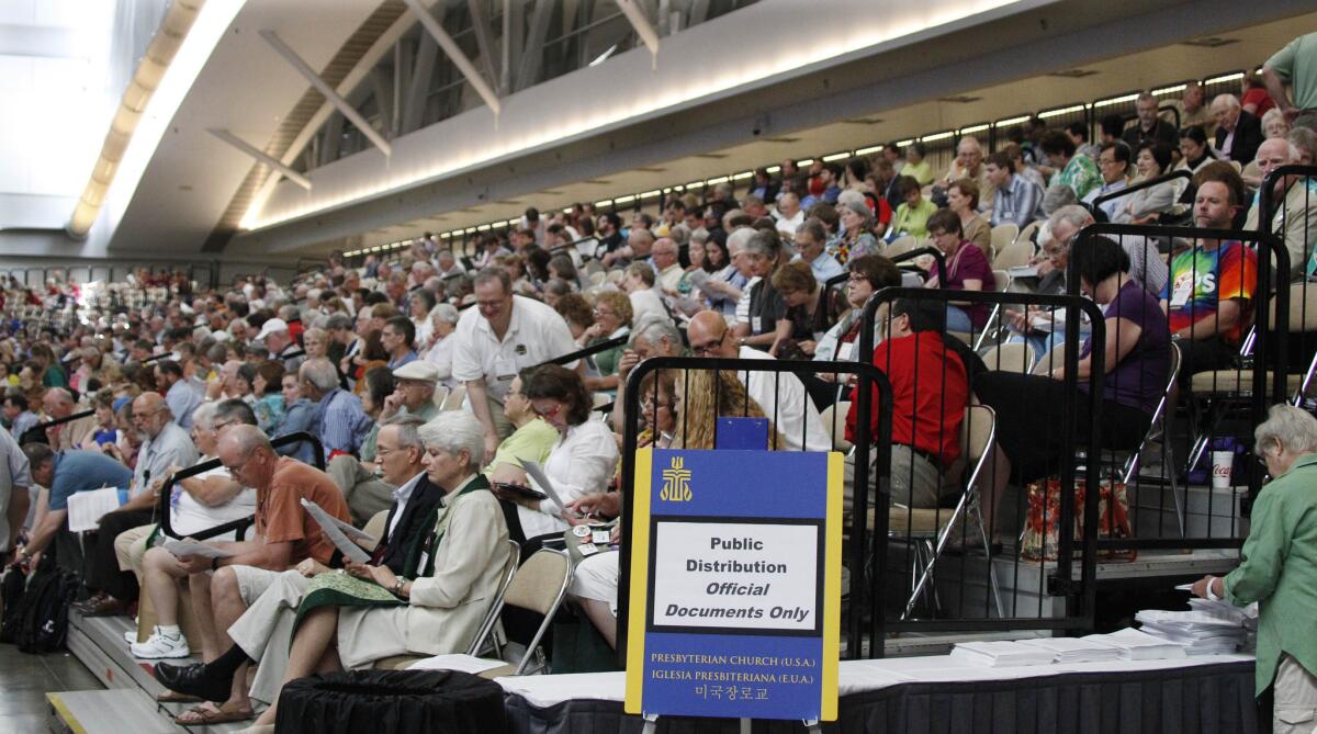 The Presbyterian General Assembly holds a session in this 2012 file photo. The body voted Friday to divest holdings from three major companies to protest Israel's policies.