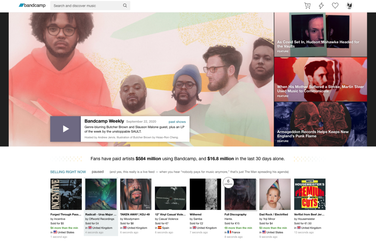 A screenshot of a Bandcamp landing page.