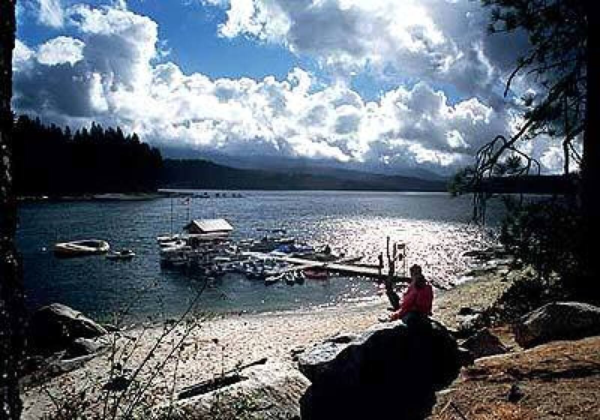 Boating, fishing and swimming are some of the activities available at California's Shaver Lake, which is about the size of Lake Arrowhead.